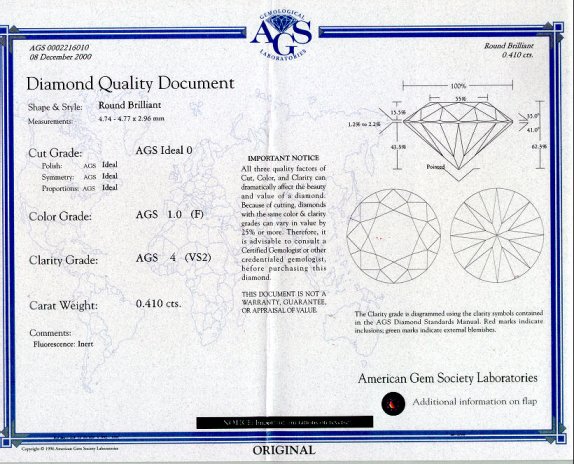 AGS diamond grading certificate